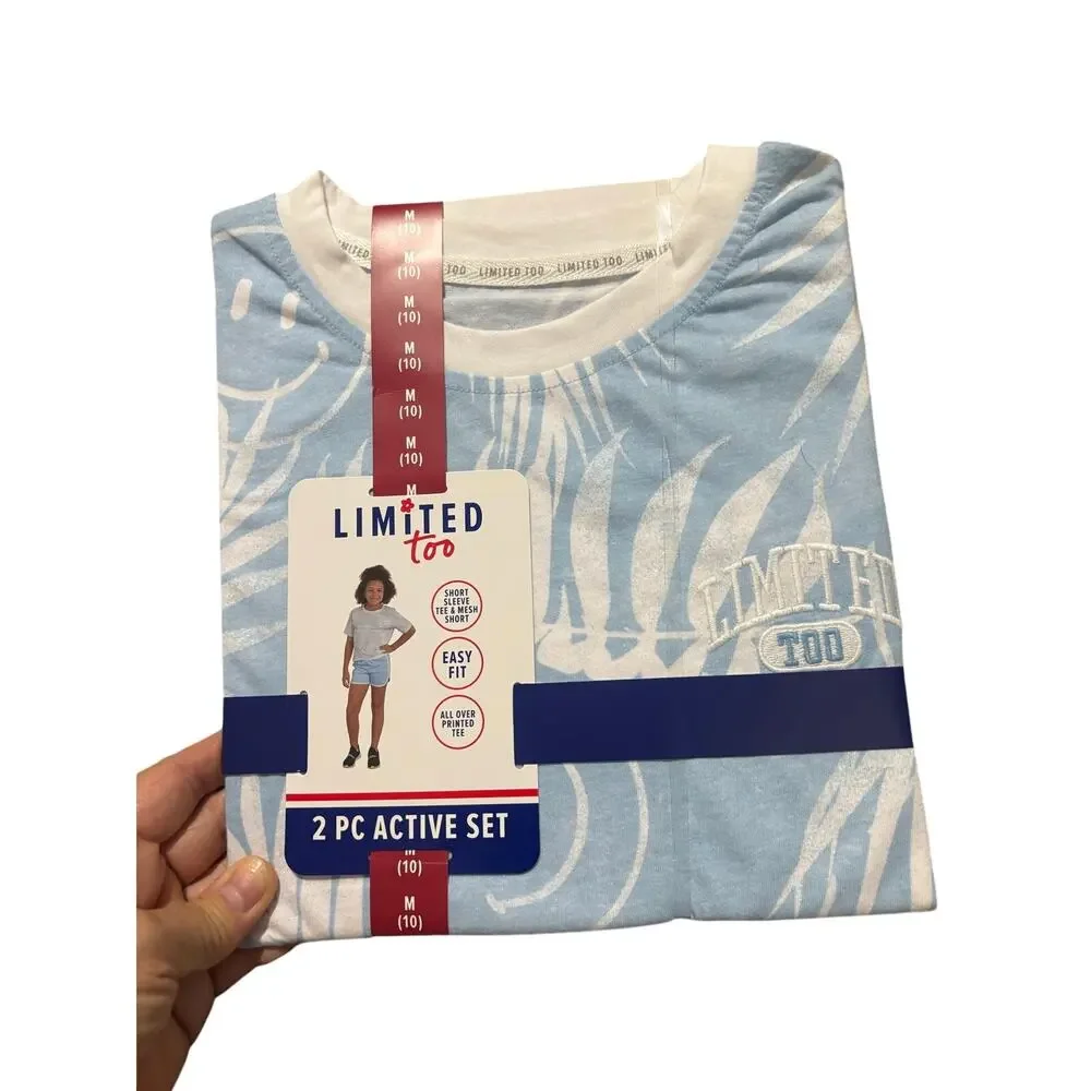 Limited Too M 10 short sleeve t and shorts set light blue tropical w/white nwt